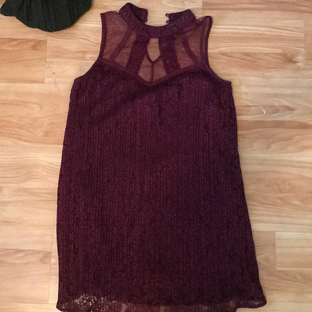 Maroon dress with sheer top